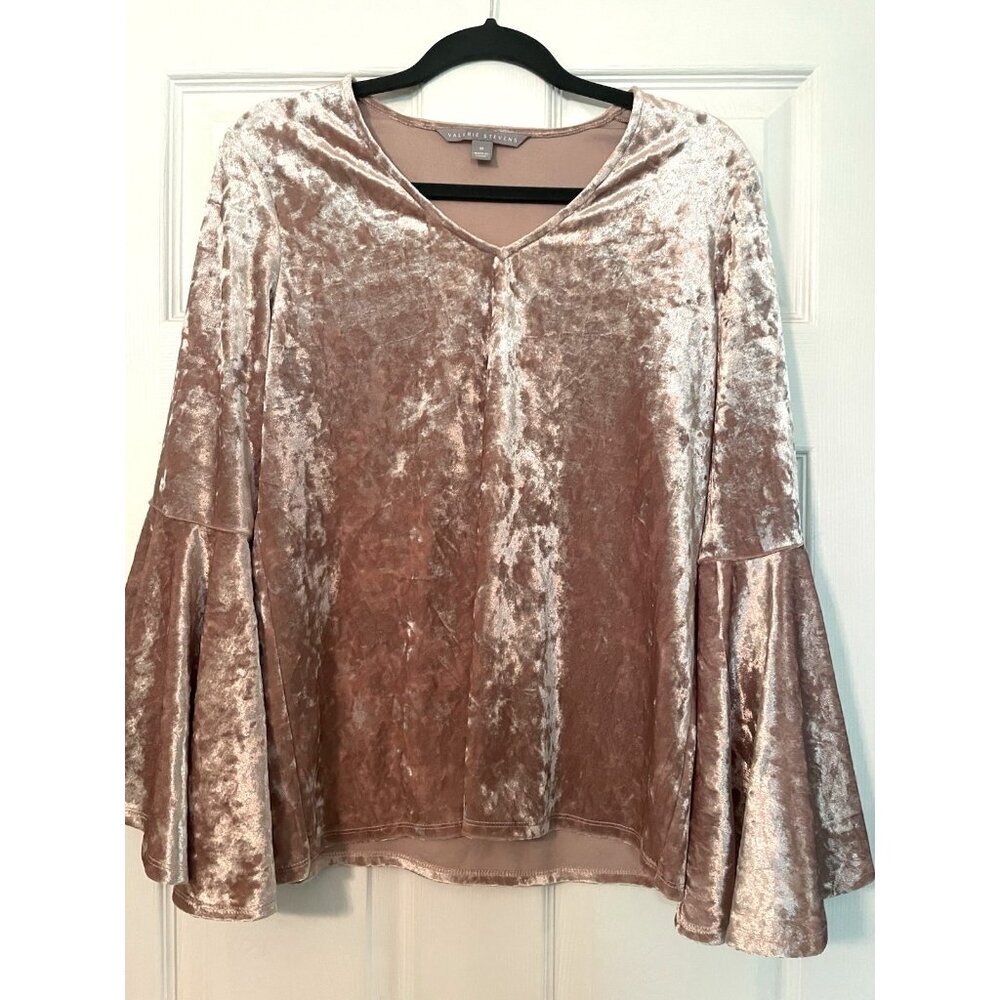 Crushed Velvet Pink Top Medium Dramatic Bell Sleeves Fairy Romantic V-neck